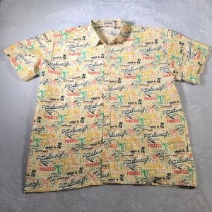 Pittsburgh Pirates Shirt Mens  MLB Button Down Hawaiian Camp Doodle Print Levins